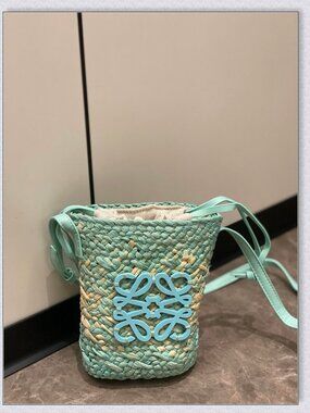 LOEWE Mint Raffia Anagram Crossbody Phone Bag